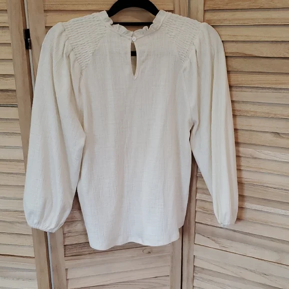 Current Air Cream Smocked Peasant Blouse Cottage Core Anthropologie Sz XS - Picture 6 of 14